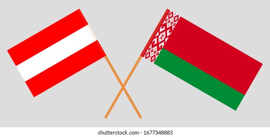 Banderas cruzadas de Bielorrusia y Austria. Colores oficiales. Proporción correcta. Ilustración del vector
