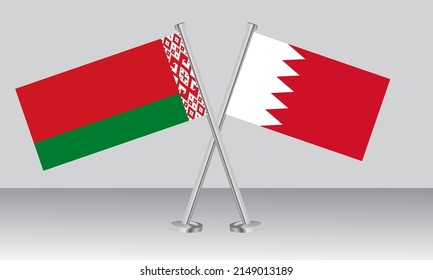 Crossed flags of Belarus and Bahrain. Official colors. Correct proportion. Banner design
