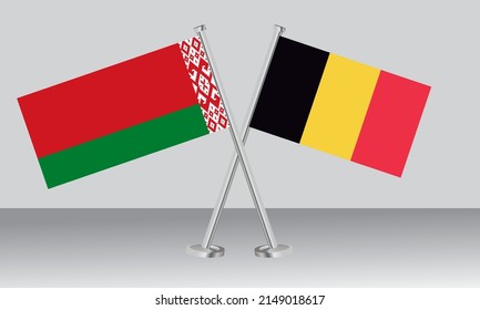 Crossed flags of Belarus and Belgium. Official colors. Correct proportion. Banner design