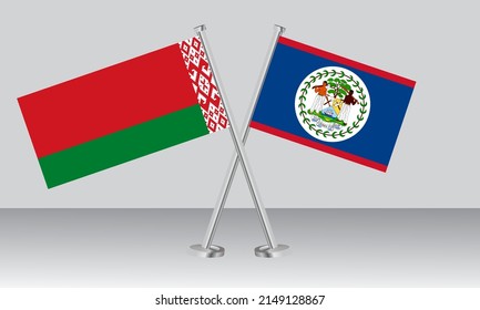 Banderas cruzadas de Bielorrusia y Belice. Colores oficiales. Proporción correcta. Diseño de pancartas