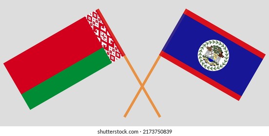 Crossed flags of Belarus and Belize. Official colors. Correct proportion. Vector illustration
