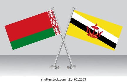 Crossed flags of Belarus and Brunei. Official colors. Correct proportion. Banner design