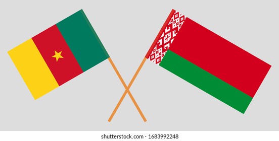 Crossed flags of Belarus and Cameroon. Official colors. Correct proportion. Vector illustration
