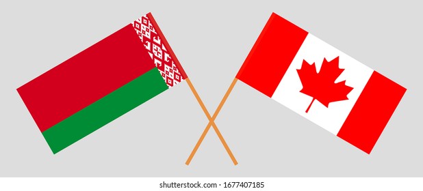 Banderas cruzadas de Bielorrusia y Canadá. Colores oficiales. Proporción correcta. Ilustración del vector
