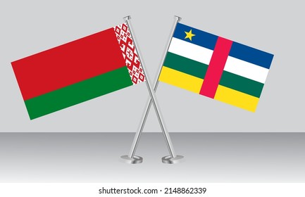 Crossed flags of Belarus and Central African Republic. Official colors. Correct proportion. Banner design