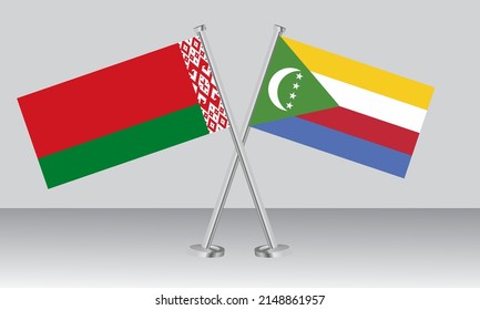 Crossed flags of Belarus and Comoros. Official colors. Correct proportion. Banner design