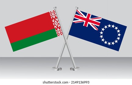 Crossed flags of Belarus and Cook Islands. Official colors. Correct proportion. Banner design