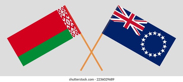Crossed flags of Belarus and Cook Islands. Official colors. Correct proportion. Vector illustration
