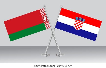 Crossed flags of Belarus and Croatia. Official colors. Correct proportion. Banner design