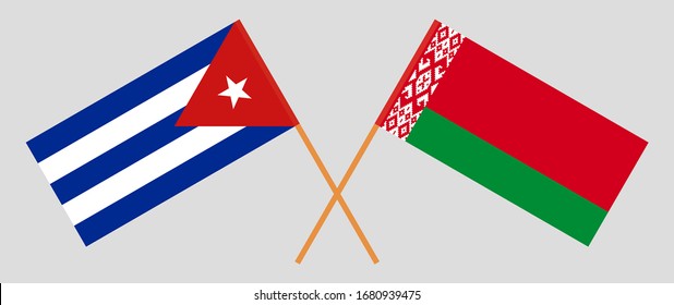 Crossed flags of Belarus and Cuba. Official colors. Correct proportion. Vector illustration
