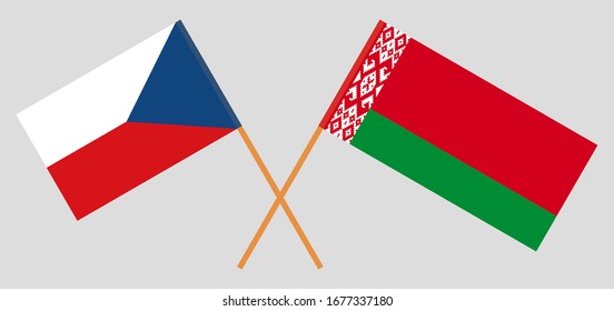 Crossed flags of Belarus and Czech Republic. Official colors. Correct proportion. Vector illustration
