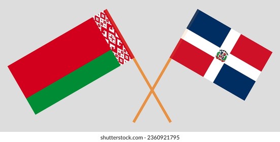 Crossed flags of Belarus and Dominican Republic. Official colors. Correct proportion. Vector illustration
