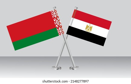 Crossed flags of Belarus and Egypt. Official colors. Correct proportion. Banner design