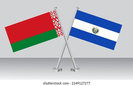 Crossed flags of Belarus and El Salvador. Official colors. Correct proportion. Banner design