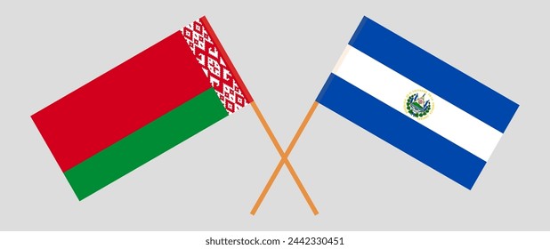 Crossed flags of Belarus and El Salvador. Official colors. Correct proportion. Vector illustration
