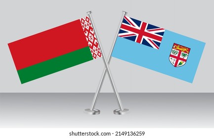 Crossed flags of Belarus and Fiji. Official colors. Correct proportion. Banner design