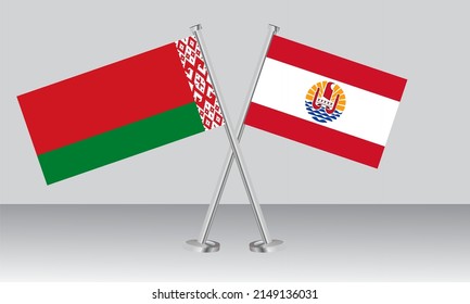Crossed flags of Belarus and French Polynesia. Official colors. Correct proportion. Banner design