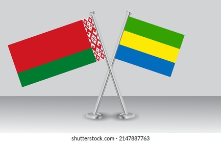 Crossed flags of Belarus and Gabon. Official colors. Correct proportion. Banner design