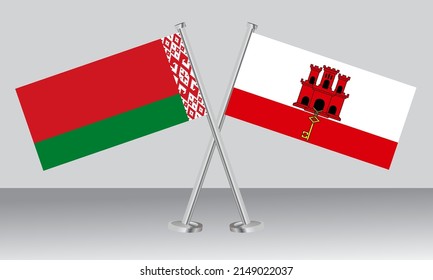 Gekreuzte Flaggen von Belarus und Gibraltar. Offizielle Farben. Richtiger Anteil. Banner-Design