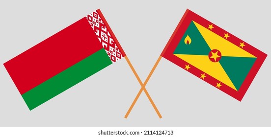 Crossed flags of Belarus and Grenada. Official colors. Correct proportion. Vector illustration
