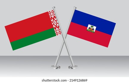 Crossed flags of Belarus and Haiti. Official colors. Correct proportion. Banner design