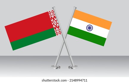 Crossed flags of Belarus and India. Official colors. Correct proportion. Banner design