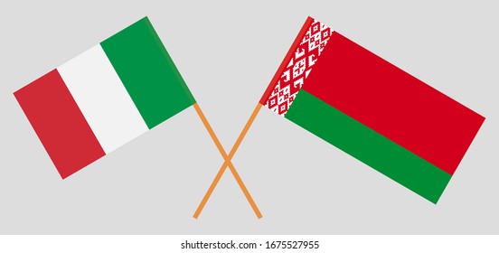 Crossed flags of Belarus and Italy. Official colors. Correct proportion. Vector illustration
