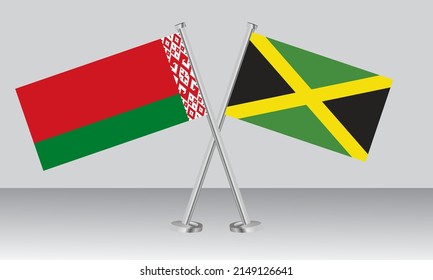 Crossed flags of Belarus and Jamaica. Official colors. Correct proportion. Banner design