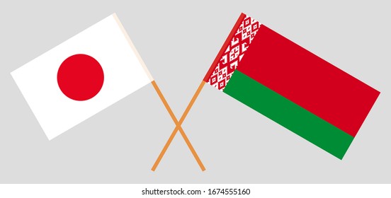 Crossed flags of Belarus and Japan. Official colors. Correct proportion. Vector illustration
