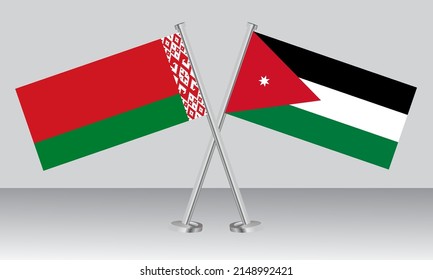 Crossed flags of Belarus and Jordan. Official colors. Correct proportion. Banner design