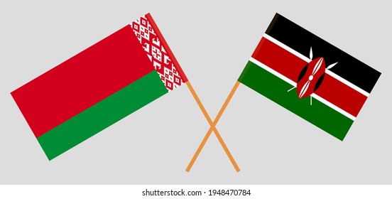 Banderas cruzadas de Bielorrusia y Kenia. Colores oficiales. Proporción correcta