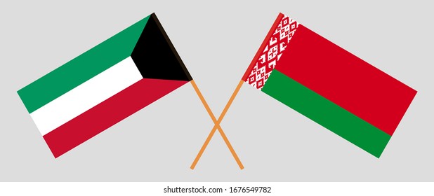 Crossed flags of Belarus and Kuwait. Official colors. Correct proportion. Vector illustration

