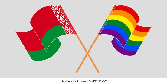 Crossed flags of Belarus and LGBTQ