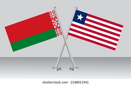 Crossed flags of Belarus and Liberia. Official colors. Correct proportion. Banner design