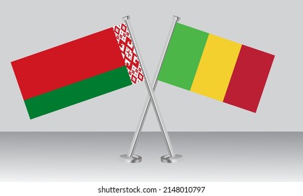 Gekreuzte Flaggen von Belarus und Mali. Offizielle Farben. Richtiger Anteil. Banner-Design