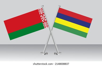 Crossed flags of Belarus and Mauritius. Official colors. Correct proportion. Banner design