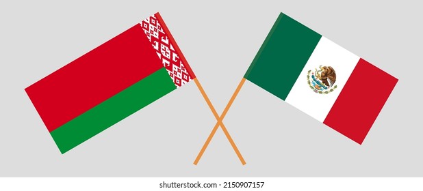 Crossed flags of Belarus and Mexico. Official colors. Correct proportion. Vector illustration
