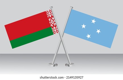 Crossed flags of Belarus and Micronesia. Official colors. Correct proportion. Banner design