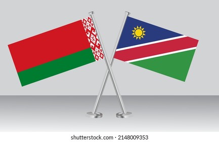 Crossed flags of Belarus and Namibia. Official colors. Correct proportion. Banner design