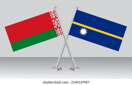Banderas cruzadas de Bielorrusia y Nauru. Colores oficiales. Proporción correcta. Diseño de pancartas
