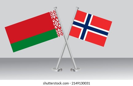 Crossed flags of Belarus and Norway. Official colors. Correct proportion. Banner design