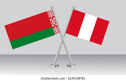 Crossed flags of Belarus and Peru. Official colors. Correct proportion. Banner design