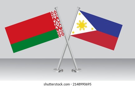 Crossed flags of Belarus and Philippines. Official colors. Correct proportion. Banner design