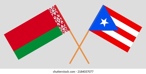 Crossed flags of Belarus and Puerto Rico. Official colors. Correct proportion. Vector illustration
