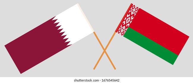 Crossed flags of Belarus and Qatar. Official colors. Correct proportion. Vector illustration
