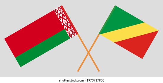 Crossed flags of Belarus and Republic of the Congo. Official colors. Correct proportion