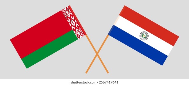 Crossed flags of Belarus and Republic of Paraguay. Official colors. Correct proportion. Vector illustration.
