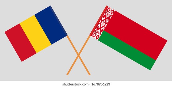 Crossed flags of Belarus and Romania. Official colors. Correct proportion. Vector illustration
