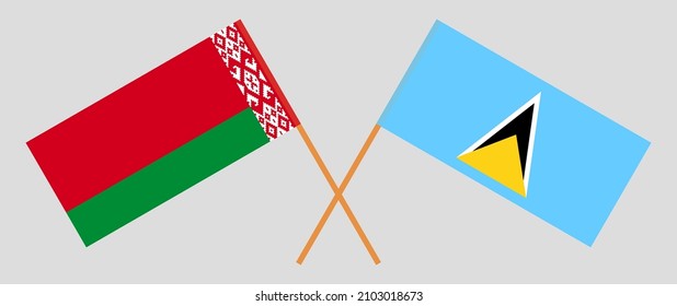 Crossed flags of Belarus and Saint Lucia. Official colors. Correct proportion. Vector illustration

