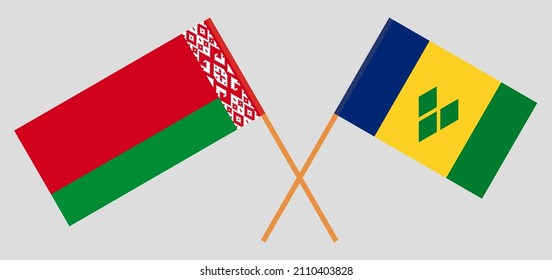 Crossed flags of Belarus and Saint Vincent and the Grenadines. Official colors. Correct proportion. Vector illustration
